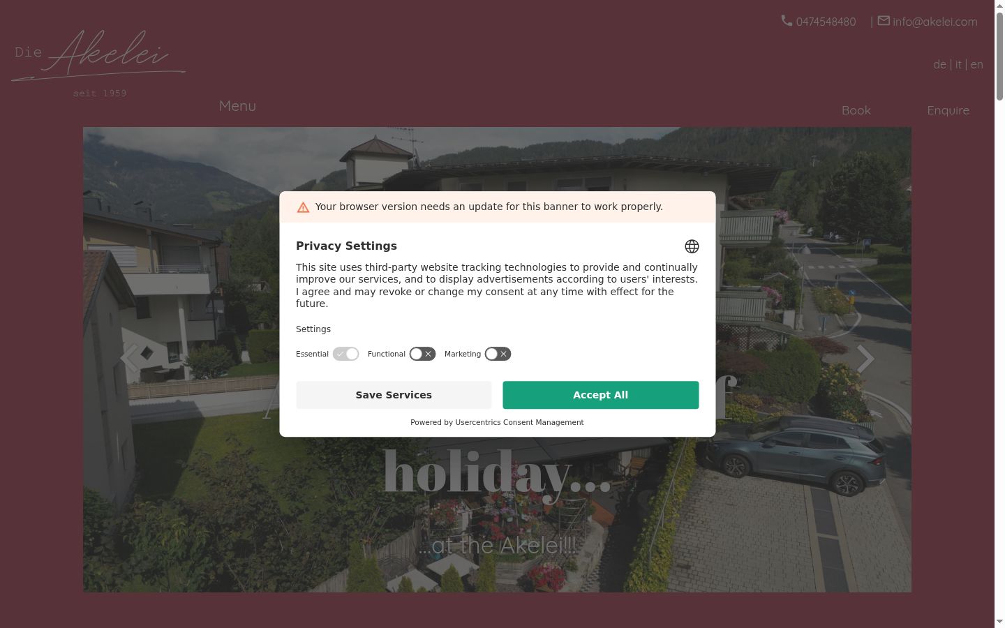 Screenshot des Einwilligungsbanners vor jeglicher Interaktion