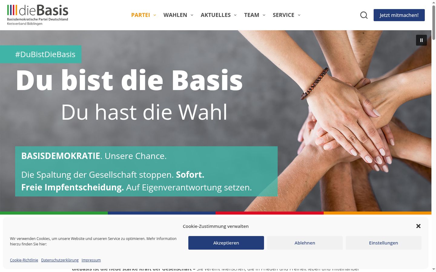 Screenshot del banner di consenso mostrato prima di qualsiasi interazione