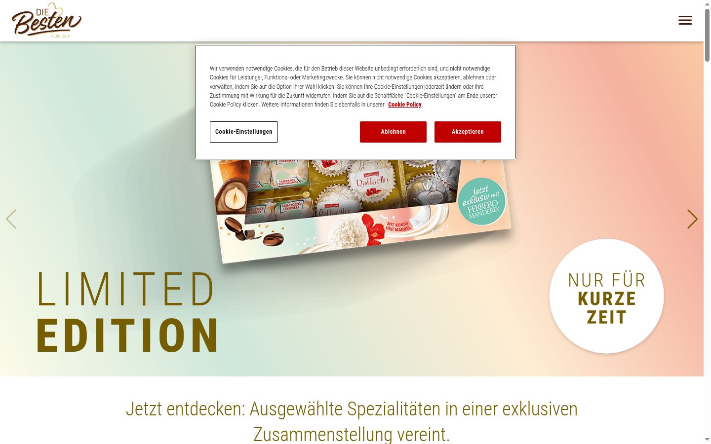 Screenshot des Einwilligungsbanners vor jeglicher Interaktion