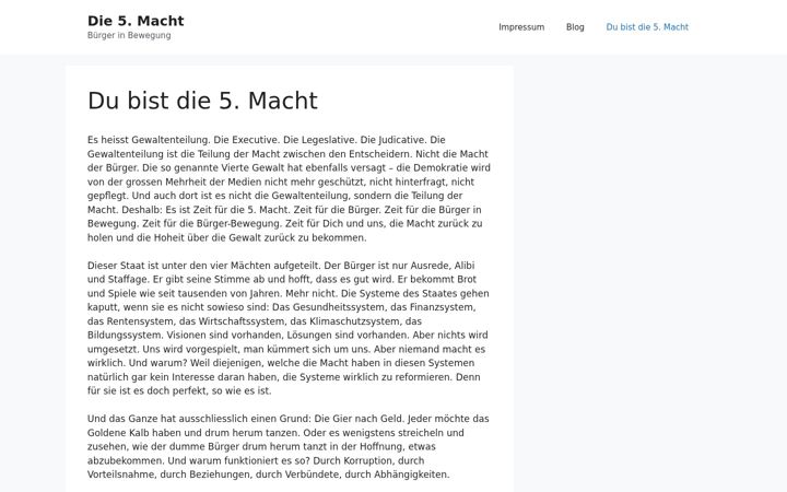 Screenshot of diefuenftemacht.org