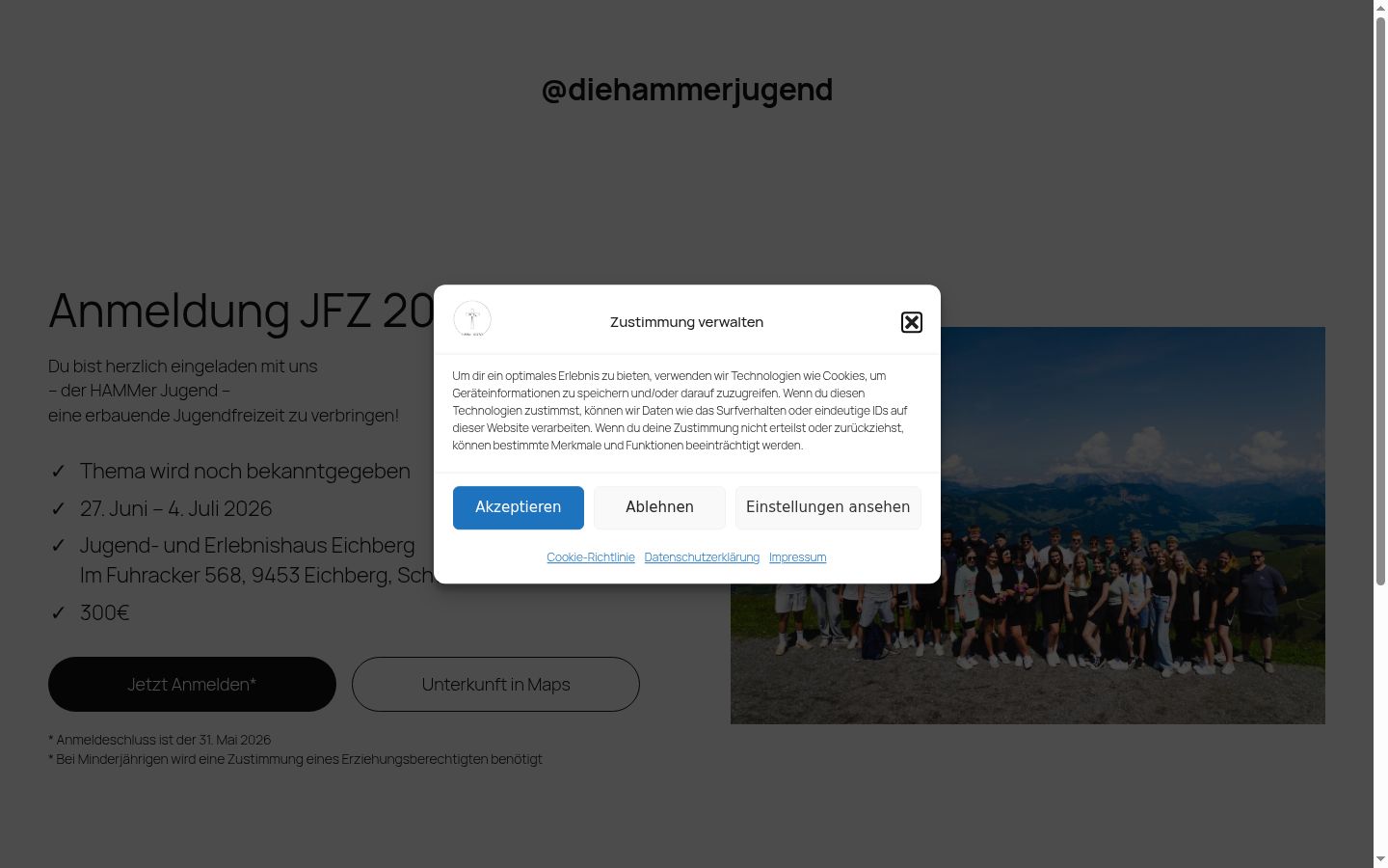 Skärmbild av samtyckesbannern som visades före någon interaktion
