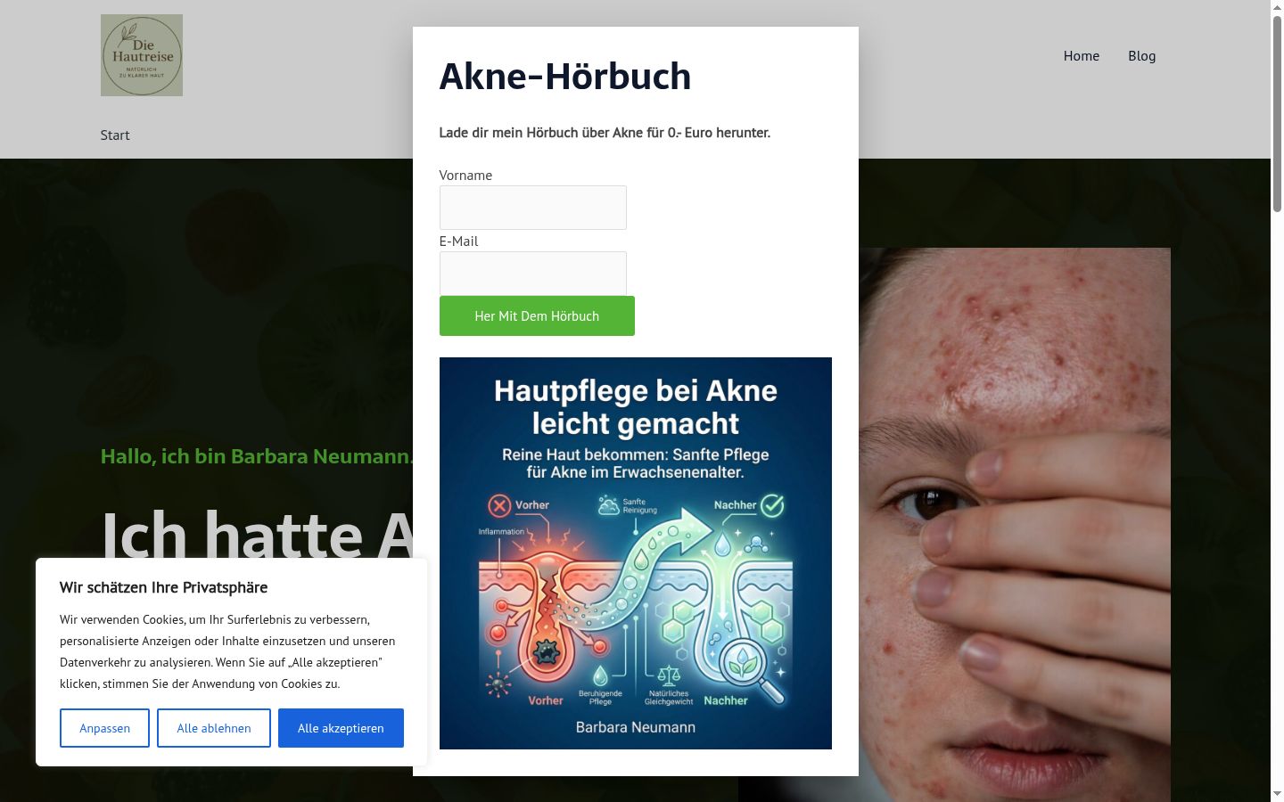 Screenshot des Einwilligungsbanners vor jeglicher Interaktion