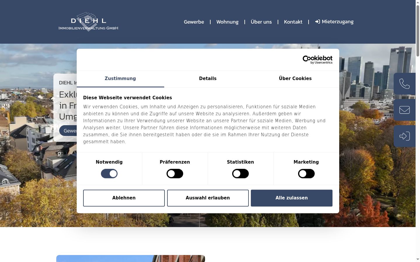 Screenshot del banner di consenso mostrato prima di qualsiasi interazione