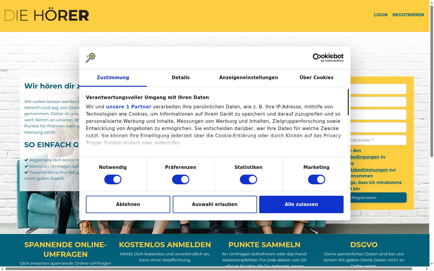 Screenshot of the consent banner shown before any interaction