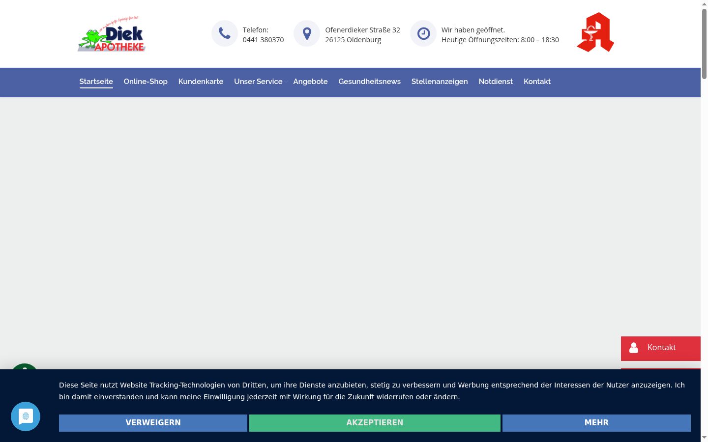 Captura de pantalla del banner de consentimiento mostrado antes de cualquier interacción
