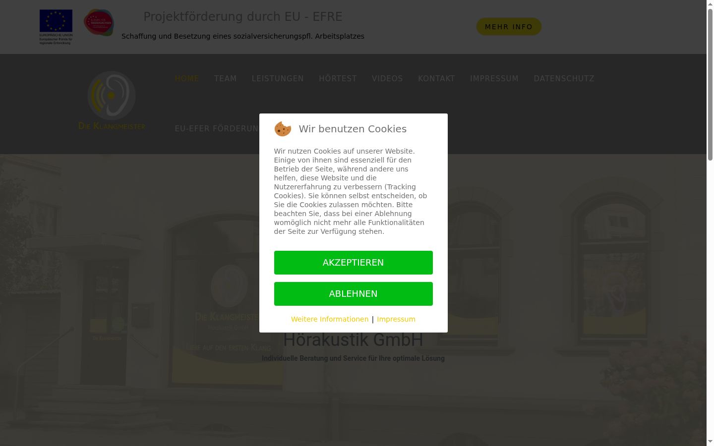 Screenshot des Einwilligungsbanners vor jeglicher Interaktion