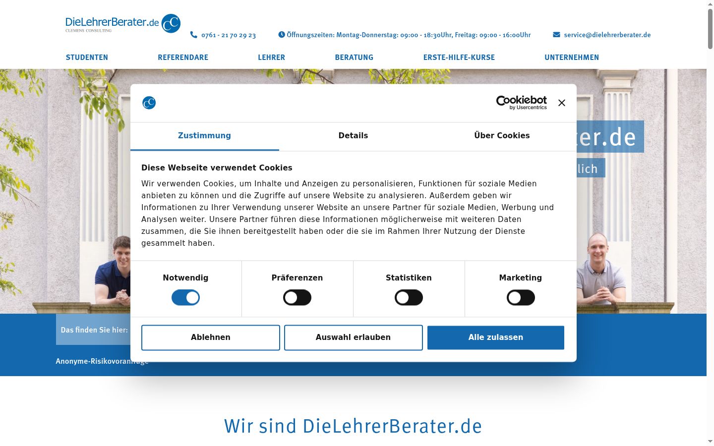 Screenshot del banner di consenso mostrato prima di qualsiasi interazione