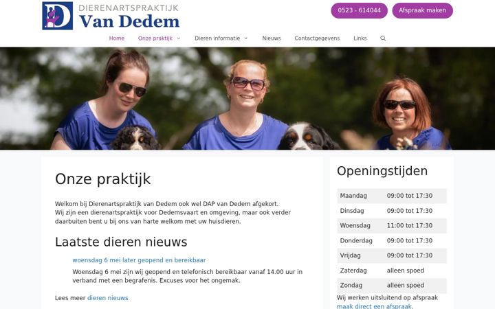 Screenshot of dierenartspraktijkvandedem.nl