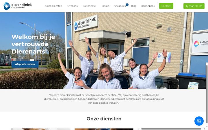 Екранна снимка на dierenkliniekculemborg.nl