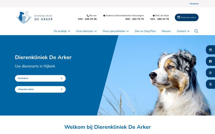 Screenshot of dierenkliniekdearker.nl