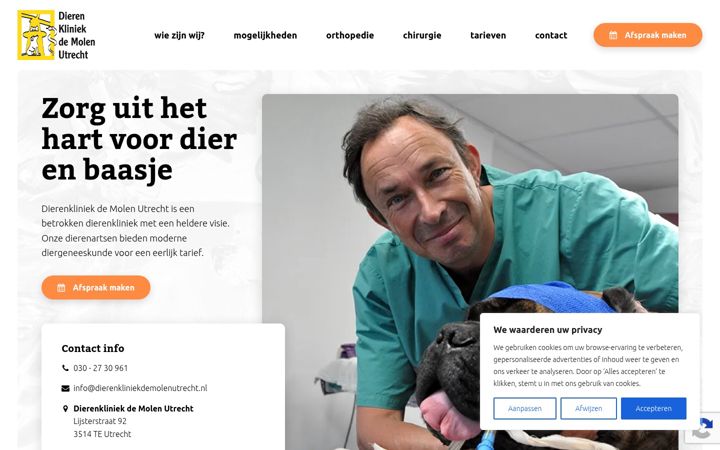 Screenshot of dierenkliniekdemolenutrecht.nl