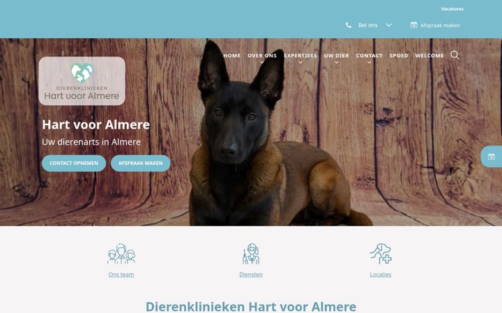 Screenshot of dierenkliniekenhartvooralmere.nl