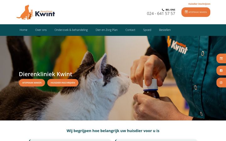 Screenshot ta' dierenkliniekkwint.nl