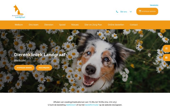 Screenshot ta' dierenklinieklandgraaf.nl