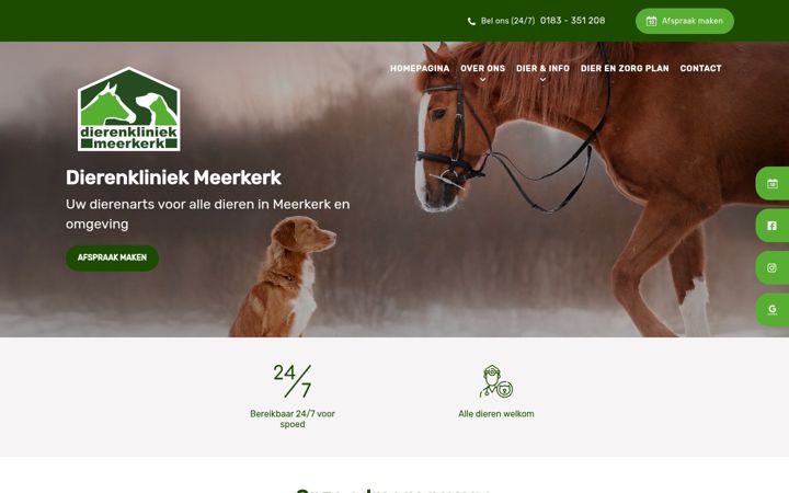 Screenshot ta' dierenkliniekmeerkerk.nl