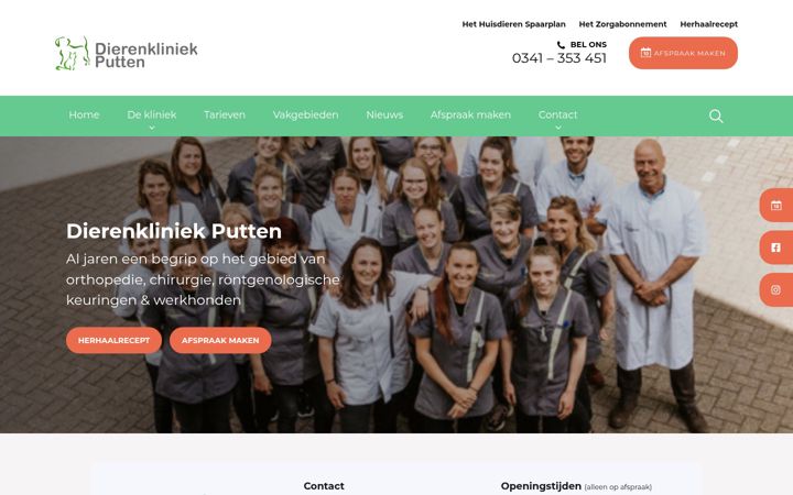 Posnetek zaslona dierenkliniekputten.nl