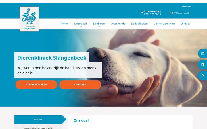 Posnetek zaslona dierenkliniekslangenbeek.nl
