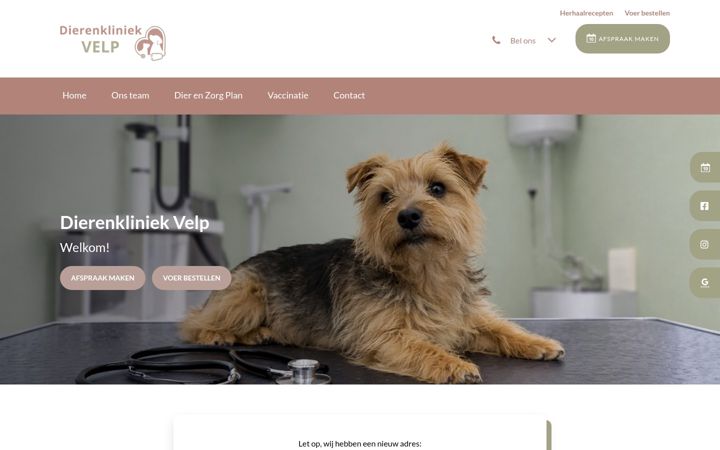 Posnetek zaslona dierenkliniekvv.nl