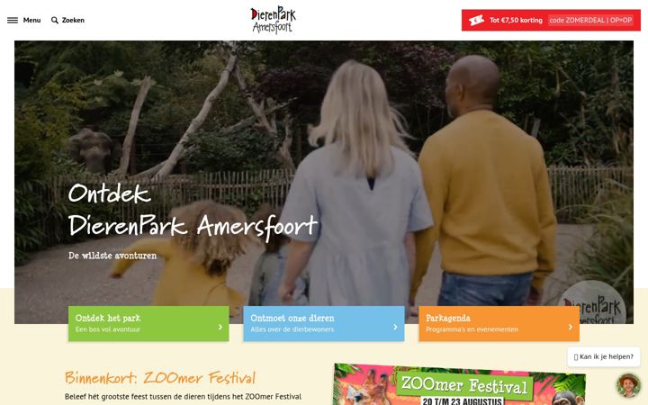 Captura de ecrã de dierenparkamersfoort.nl
