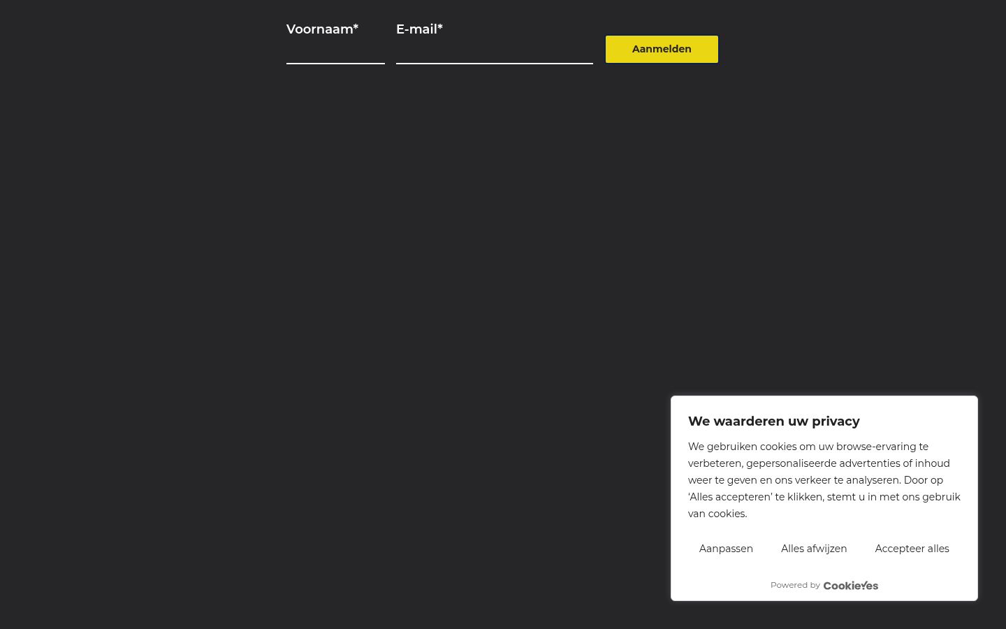 Captura de ecrã do banner de consentimento apresentado antes de qualquer interação