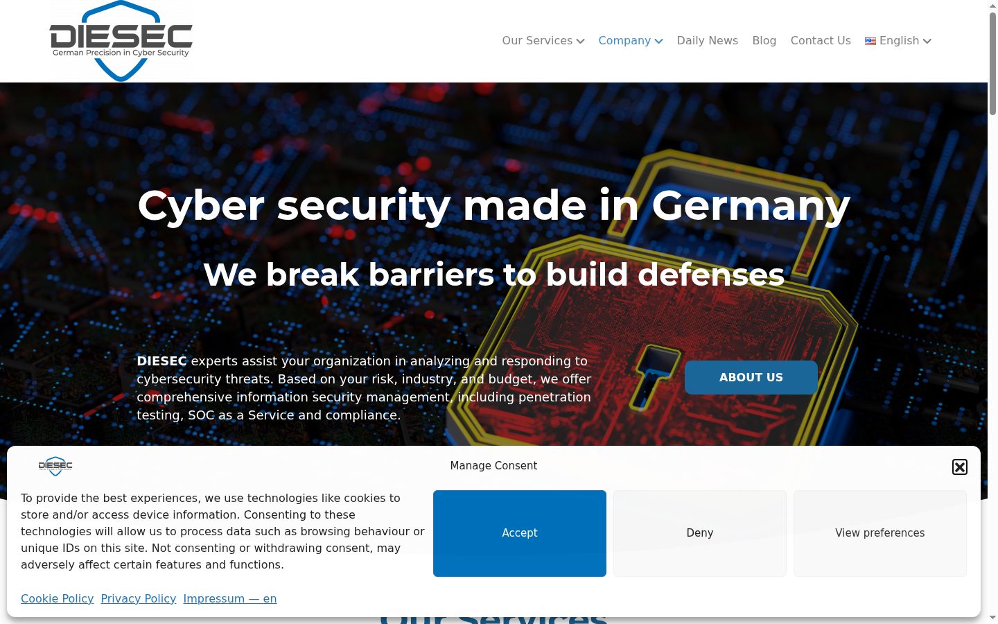 Screenshot of the consent banner shown before any interaction