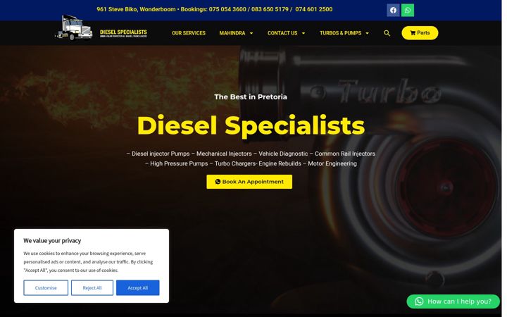 Ekrānuzņēmums no dieselspecialists.co.za