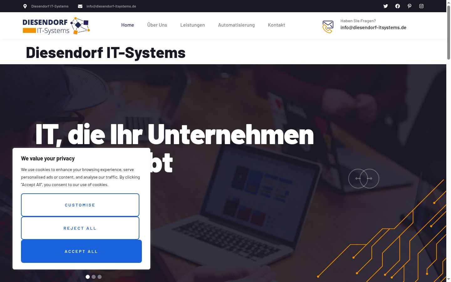 Screenshot des Einwilligungsbanners vor jeglicher Interaktion