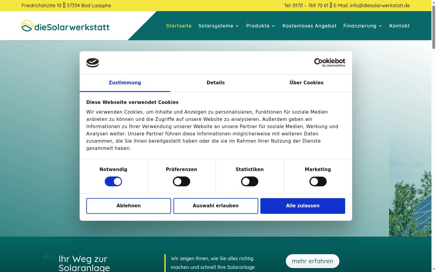 Screenshot del banner di consenso mostrato prima di qualsiasi interazione