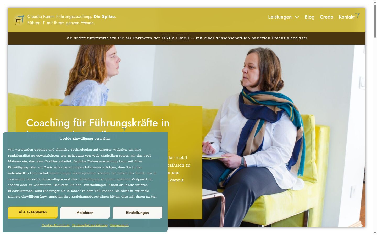 Screenshot des Einwilligungsbanners vor jeglicher Interaktion