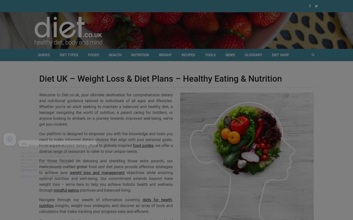 Screenshot von diet.co.uk