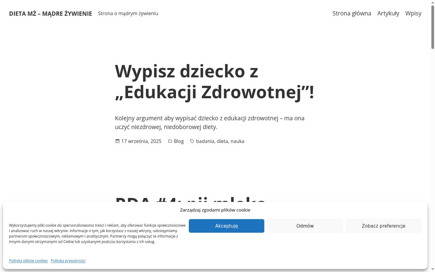 Zrzut ekranu banera zgody wyświetlanego przed jakąkolwiek interakcją