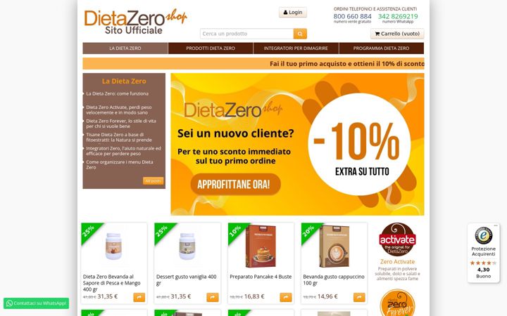 Screenshot von dietazeroshop.it