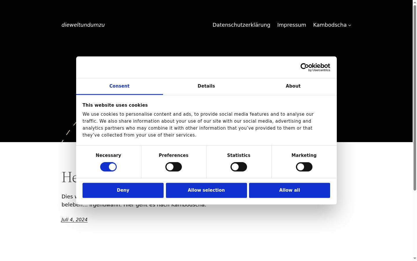 Screenshot des Einwilligungsbanners vor jeglicher Interaktion