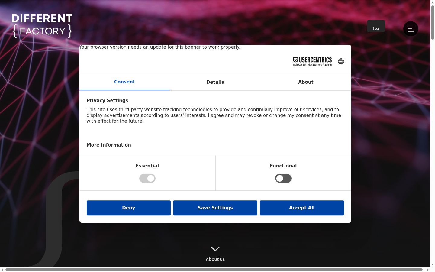 Screenshot des Einwilligungsbanners vor jeglicher Interaktion