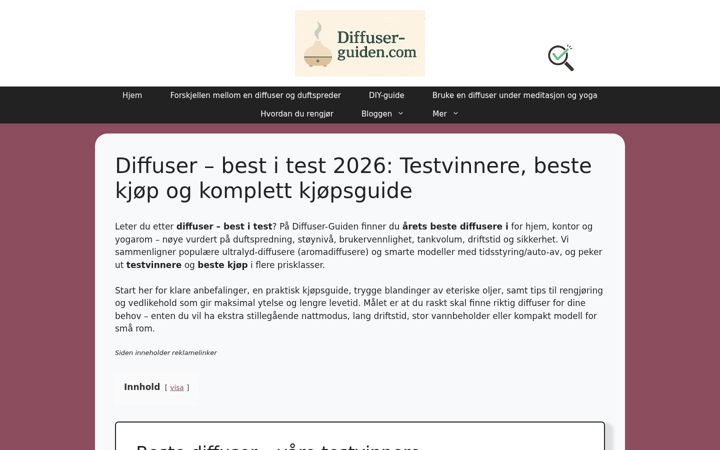Screenshot of diffuser-guiden.com