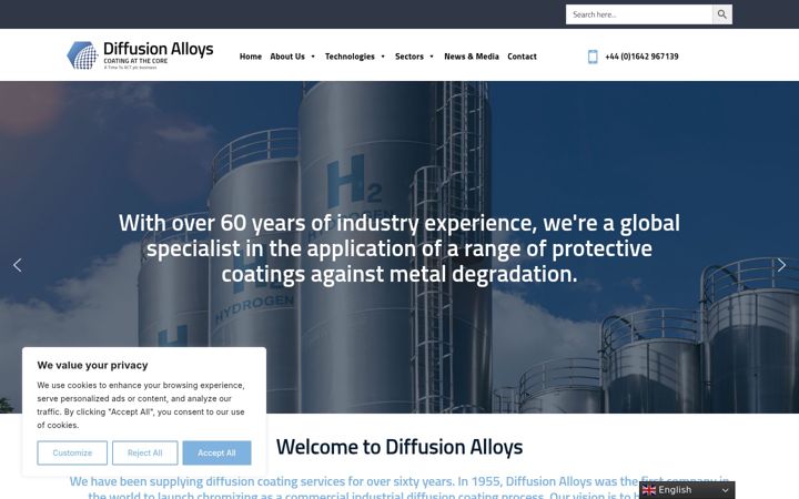 Screenshot of diffusion-alloys.com