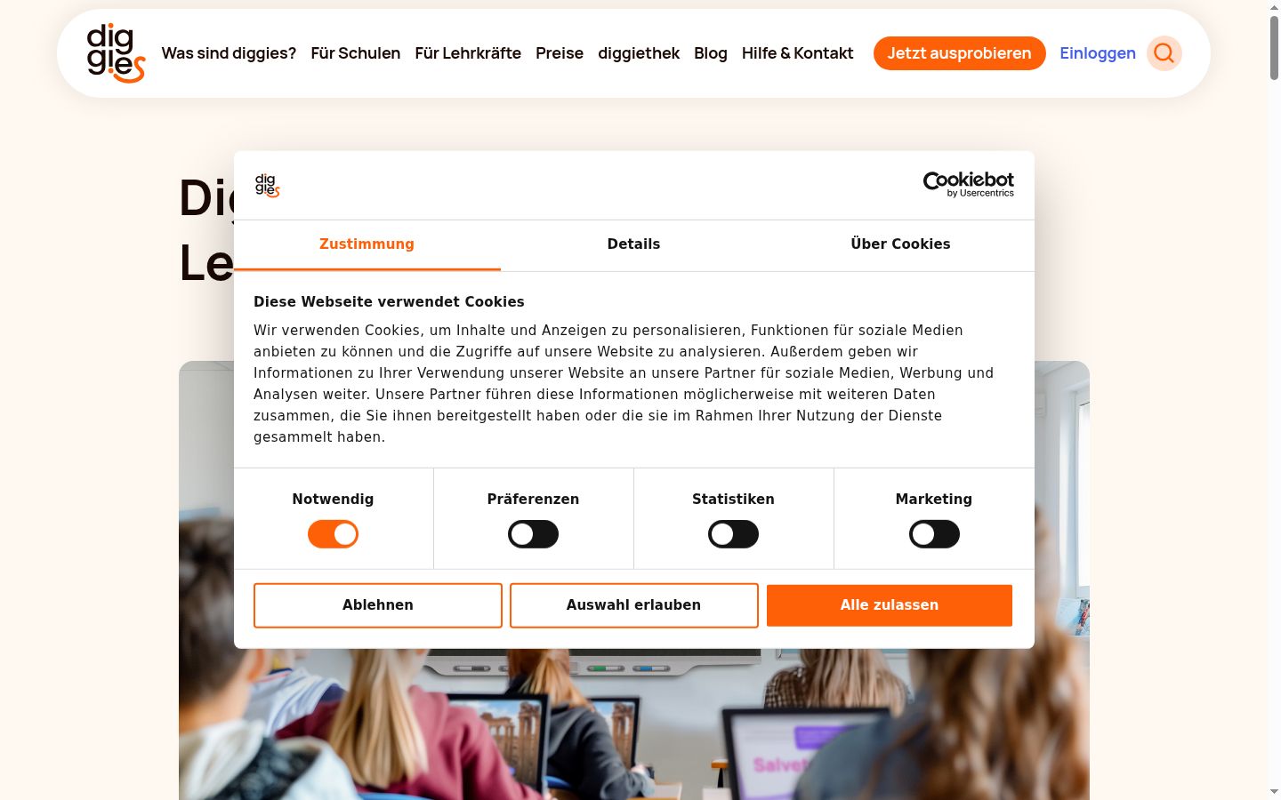 Screenshot van de toestemmingsbanner zoals getoond vóór enige interactie