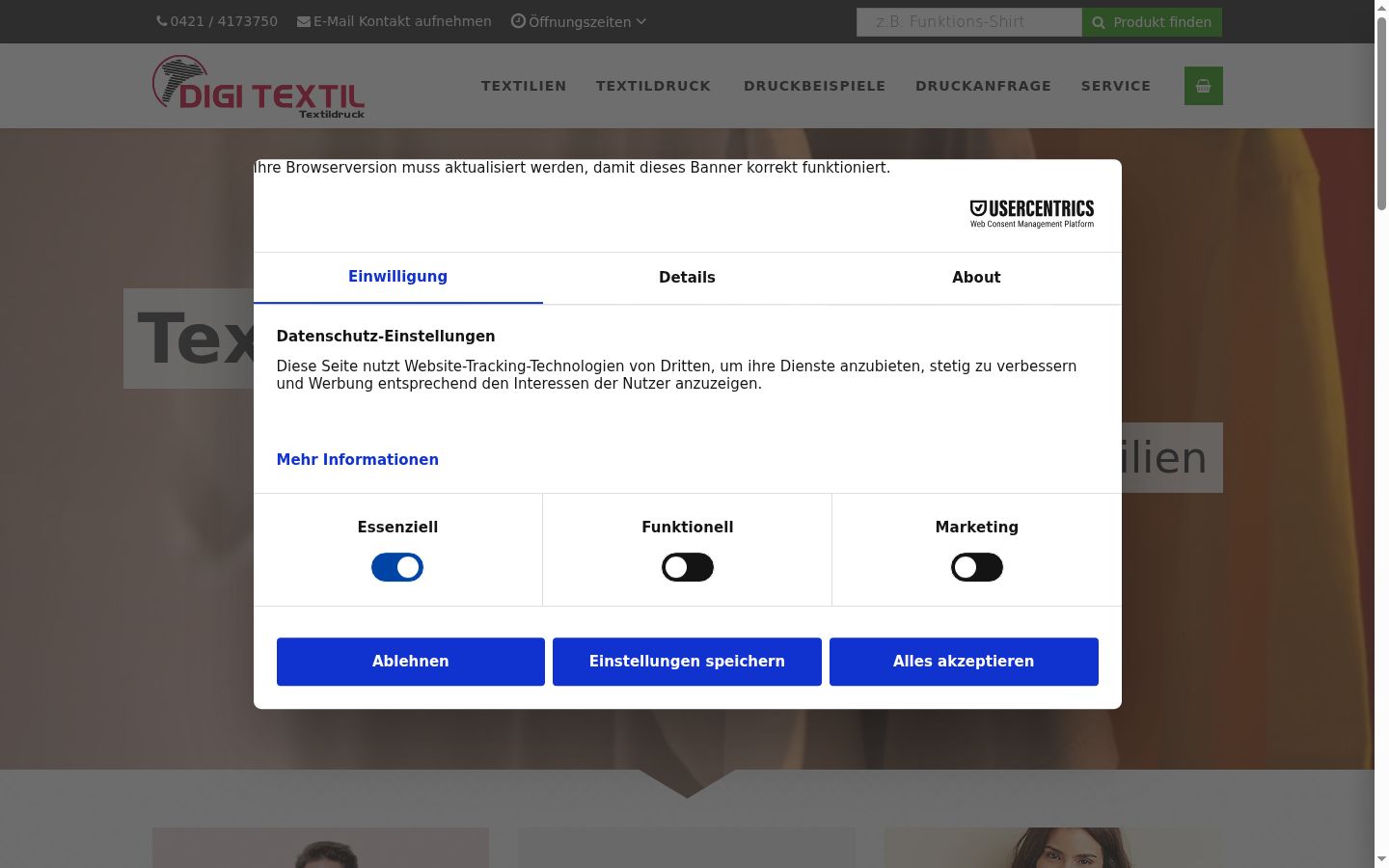 Snímka obrazovky banera súhlasu zobrazeného pred akoukoľvek interakciou