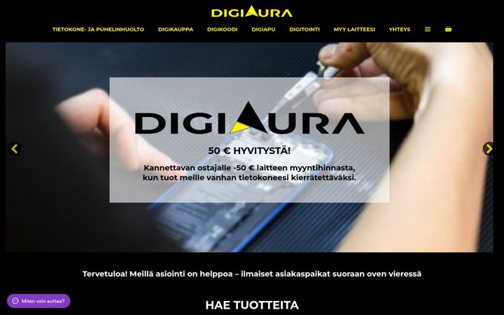 Skærmbillede af digiaura.fi