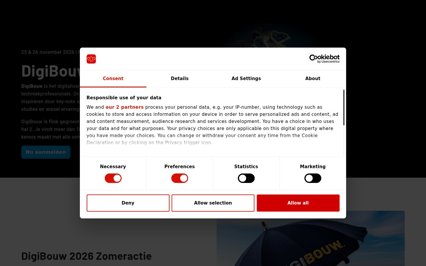 Snímka obrazovky banera súhlasu zobrazeného pred akoukoľvek interakciou