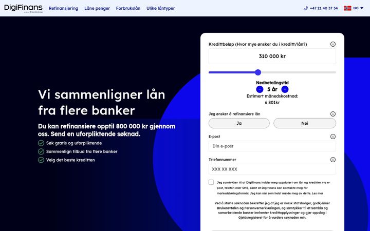 Snímek obrazovky digifinans.no