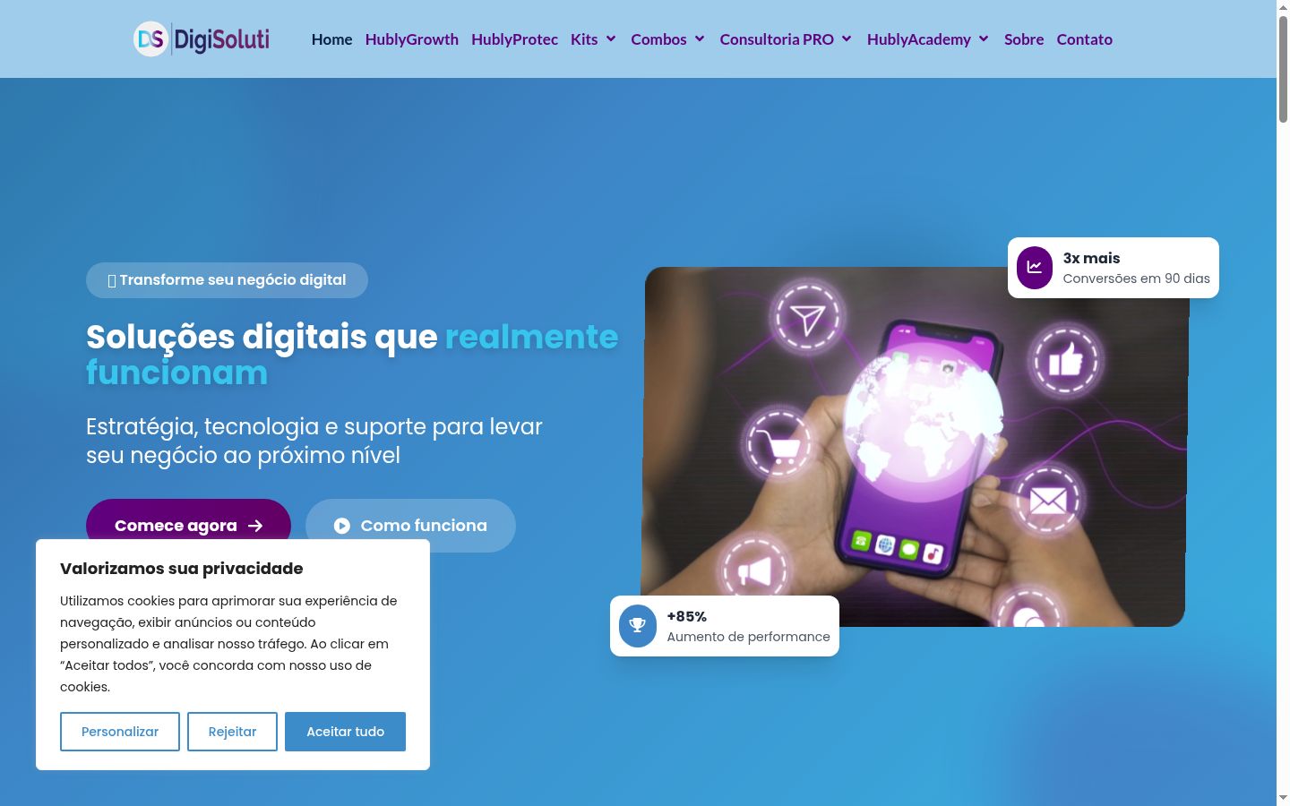 Captura de pantalla del banner de consentimiento mostrado antes de cualquier interacción