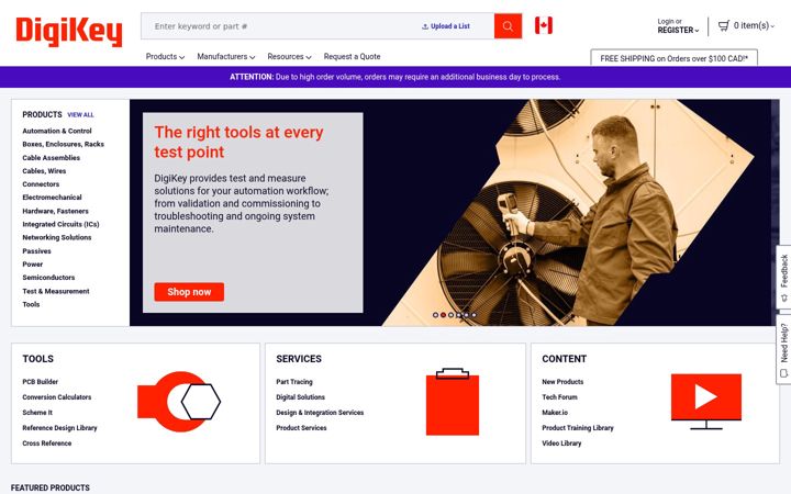 Screenshot of digikey.ca