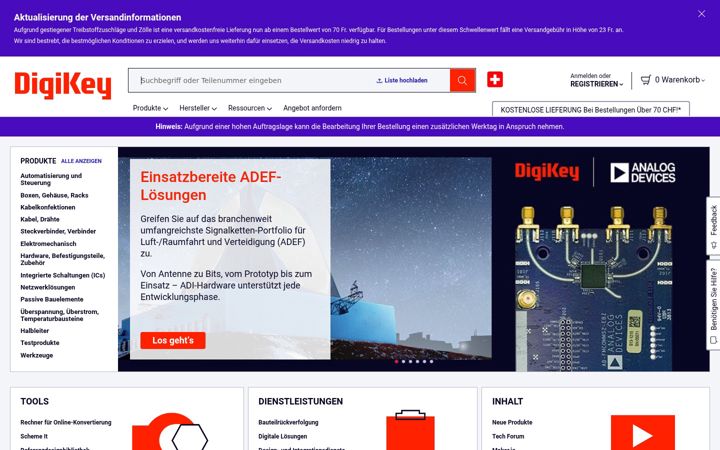 Screenshot of digikey.ch