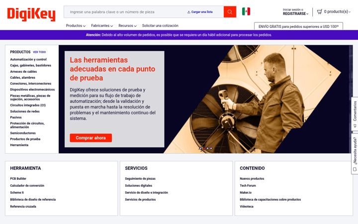 Screenshot of digikey.com.mx