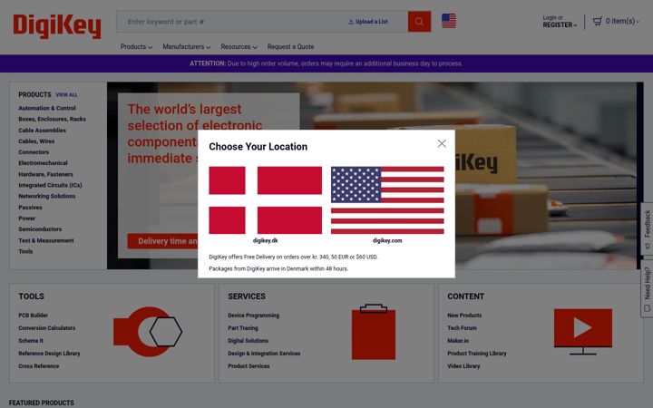 Zrzut ekranu digikey.com
