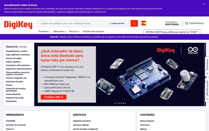 Ekrano kopija digikey.es