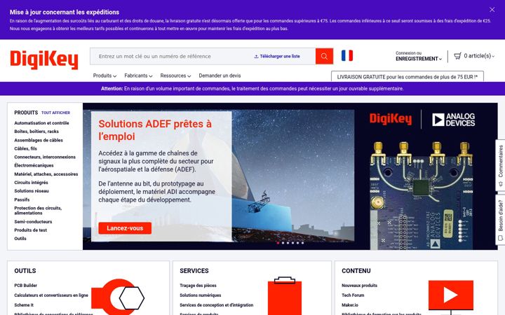 Screenshot von digikey.fr