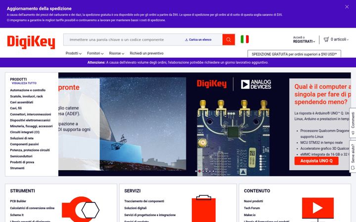 Screenshot of digikey.it
