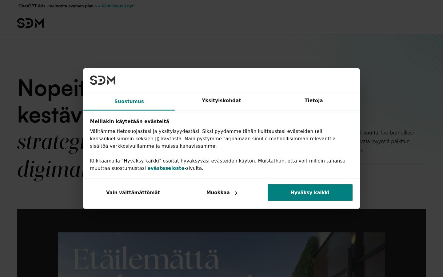 Screenshot del banner di consenso mostrato prima di qualsiasi interazione